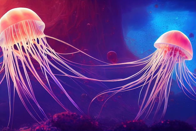 Jellyfish animal Portrait of jellyfish Digital art style illustration painting