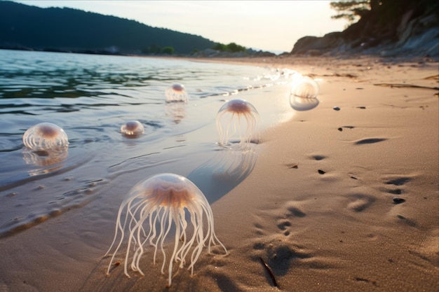 Photo jellyfish on the beach at sunset in phuket thailand