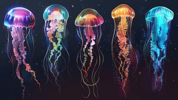 jellyfish on a black background with a colorful light effect