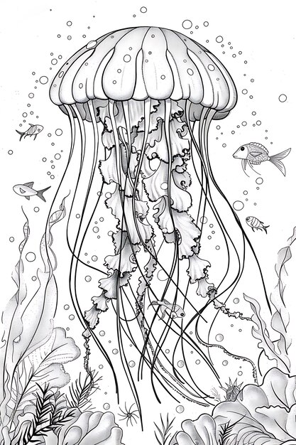 Photo jellyfish coloring page for kids and adults