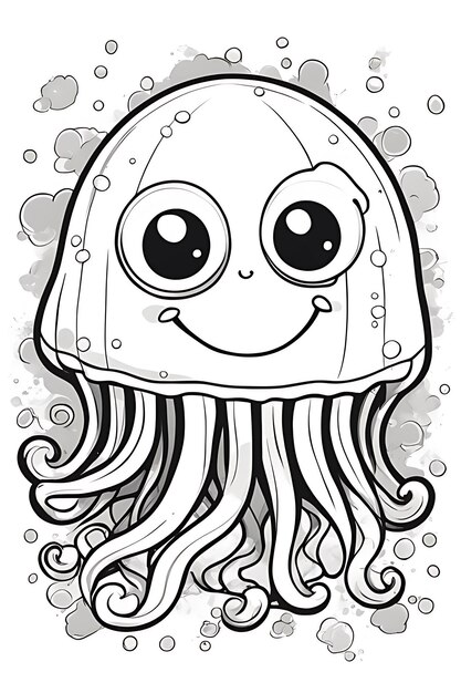 Photo jellyfish coloring page printable qualityblack and white poster quality