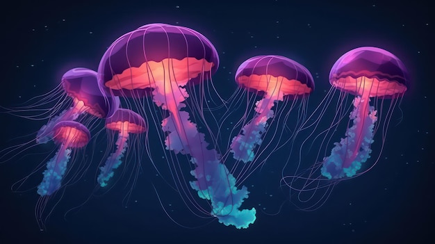 Jellyfish on a dark background with a blue background