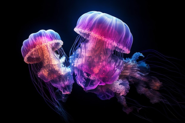 Jellyfish glowing pink underwater Generate AI