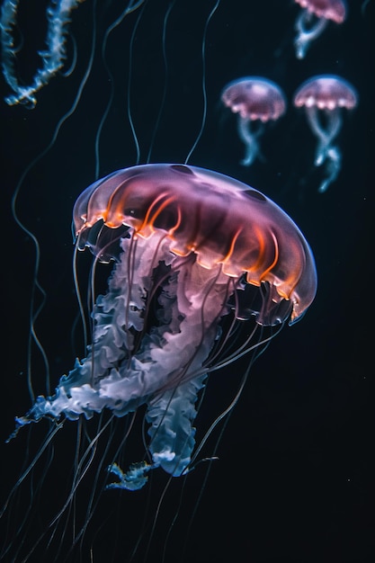 A jellyfish is shown in a black background.