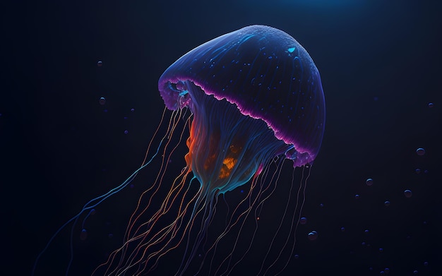 A jellyfish is shown in a dark background.