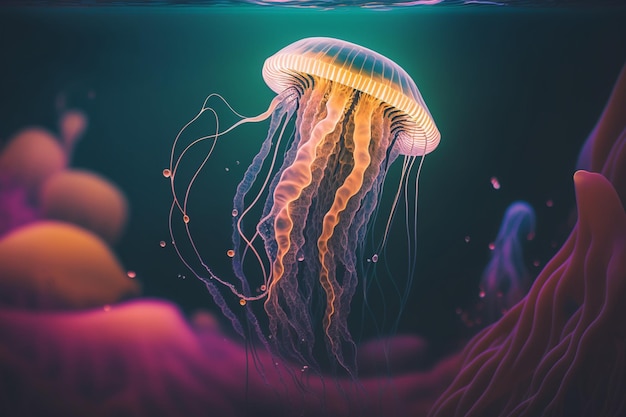 A jellyfish is shown in a dark background.