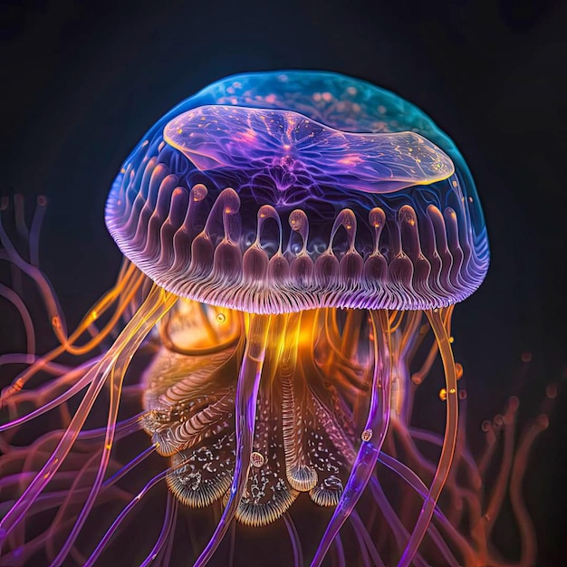 A jellyfish is shown in a dark background.