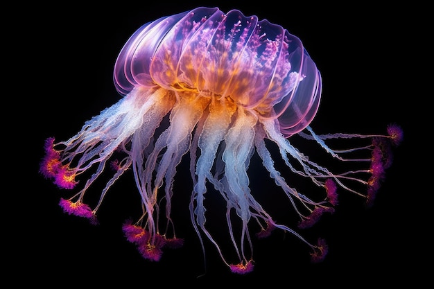 A jellyfish is shown with a black background.