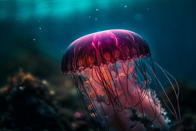 A jellyfish is in the water with the word jellyfish on it.