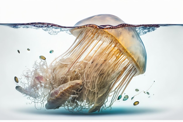 jellyfish stuck in plastic bag, save ocean concept, jellyfish stuck in sea rubbish