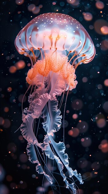 a jellyfish with a blue and orange jellyfish in the water