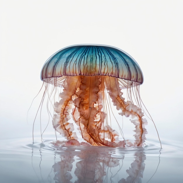 Photo a jellyfish with a blue and purple jellyfish on the bottom