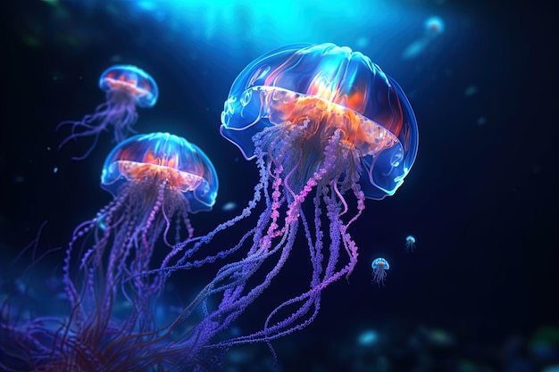 Jellyfishes in the deep blue sea