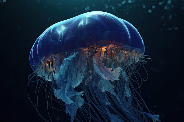 Jellyfishes swimming in the sea Beautiful illuminated jellyfish Generative AI