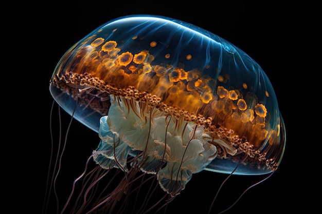 Jellyfishes swimming in the sea Beautiful illuminated jellyfish Generative AI