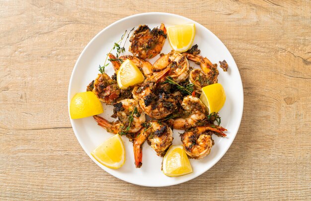 jerk shrimps or grilled shrimps in Jamaica style on plate