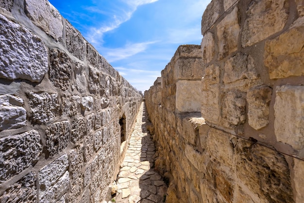 Jerusalem Israel scenic ramparts walk over walls of Old City with panoramic skyline views