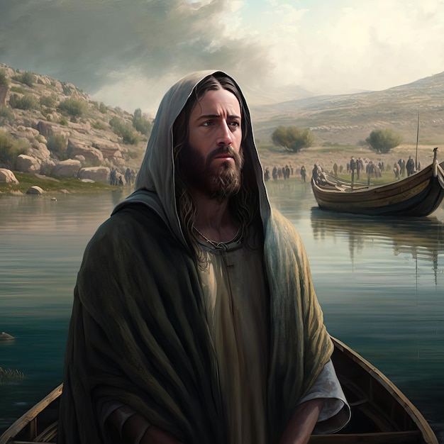 Jesus by the Sea of Galilee AI Generative