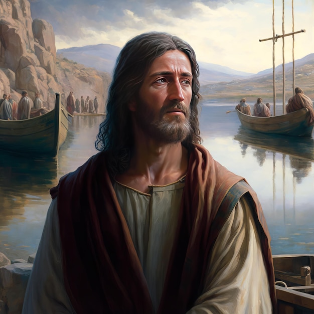 Jesus by the Sea of Galilee AI Generative