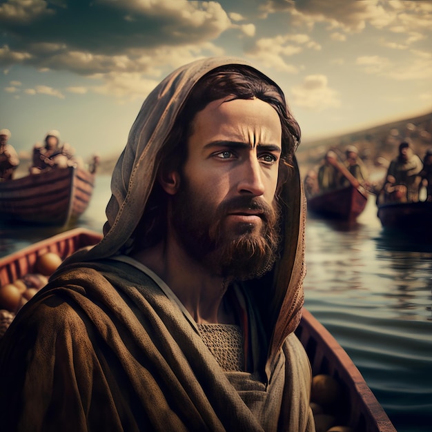 Jesus by the Sea of Galilee AI Generative