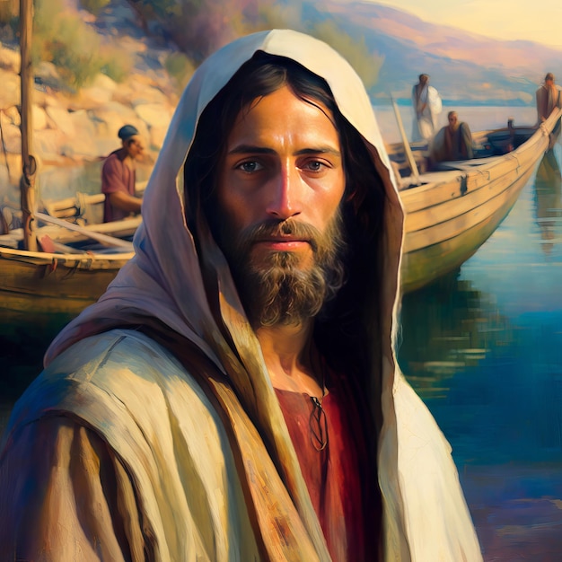 Jesus by the Sea of Galilee AI Generative