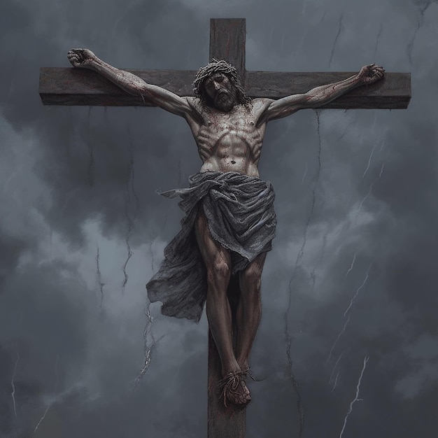 Jesus Christ crucified on cross on Mount Golgotha Died for the sins of mankind son of God Bible faith christmas catholic religion christian happy easter praying good friday Generative AI