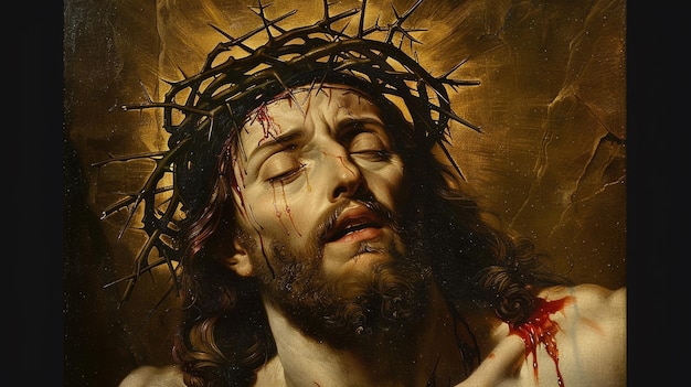 Jesus Christ Crucified Wearing Crown of Thorns Symbolizing Passion and Resurrection on Good Friday