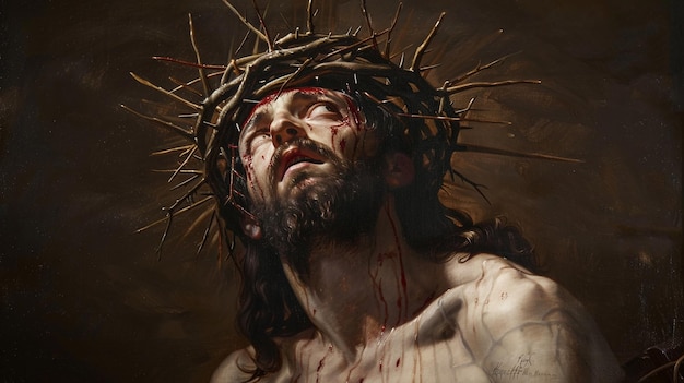 Jesus Christ Crucified Wearing Crown of Thorns Symbolizing Passion and Resurrection on Good Friday