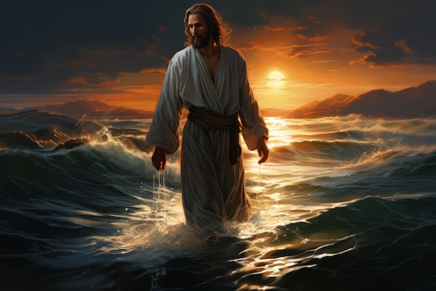 Jesus christ god walks on water miracle