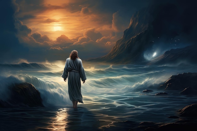 Jesus christ god walks on water miracle