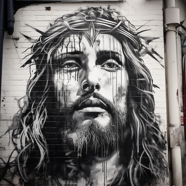 Jesus Christ portrait street grafitti