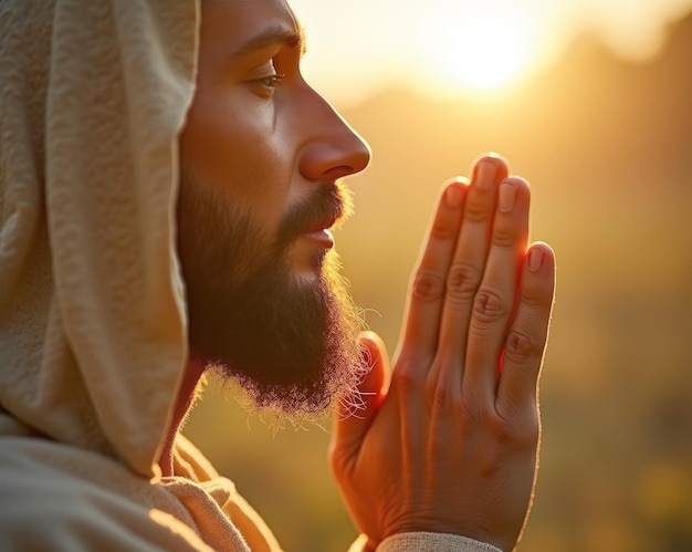 Photo jesus christ prays face close up