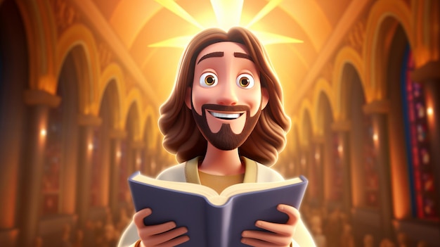 Jesus Christ read scriptures 3d cartoon