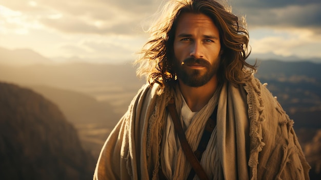 Jesus Christ's Divine Presence Amid Mountain Landscape