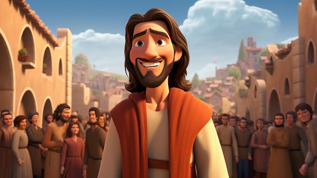 Jesus Christ teaches the people 3d cartoon