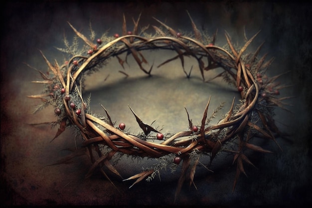 Jesus Christ with Crown of Thorns Easter Crucification or Resurrection concept He is Risen Religious easter and good friday Savior of mankind