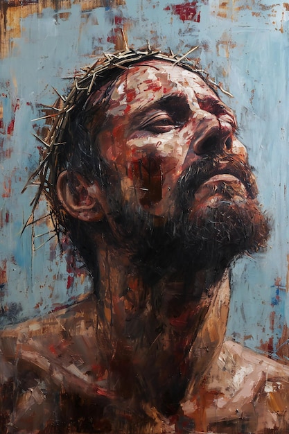 Jesus Christ with crown of thorns on his head oil painting