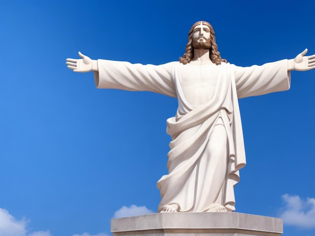 Jesus Christ with open arms statue in front of Pilgrimage Generative AI