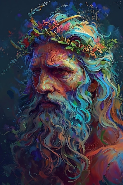 Jesus Christ with a wreath of flowers on his head Digital painting