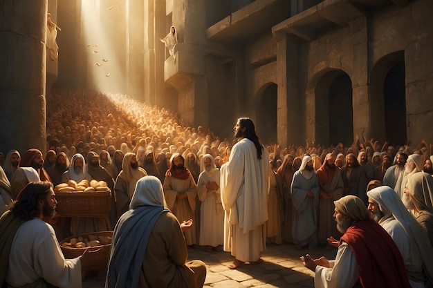 Jesus feeding the multitudes as in bible