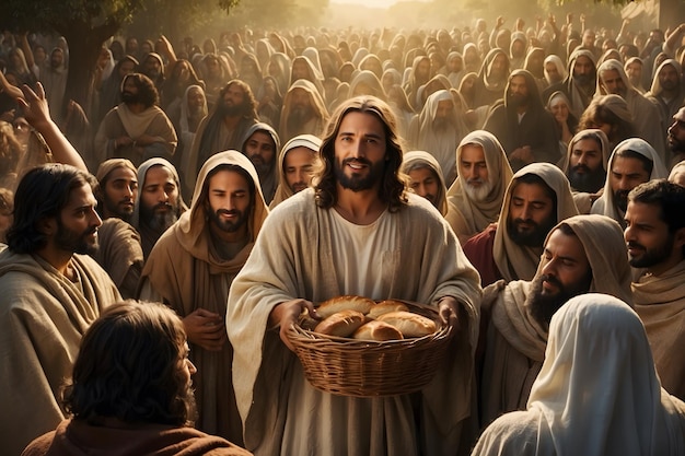 Jesus feeding the multitudes as in bible