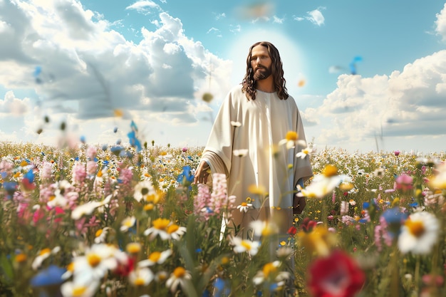 Jesus in a field of flowers christian photo