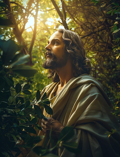 Jesus in a forest christian photo illustration