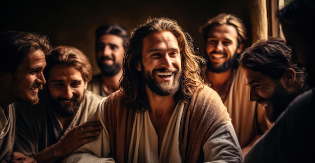 Jesus laughing with disciples