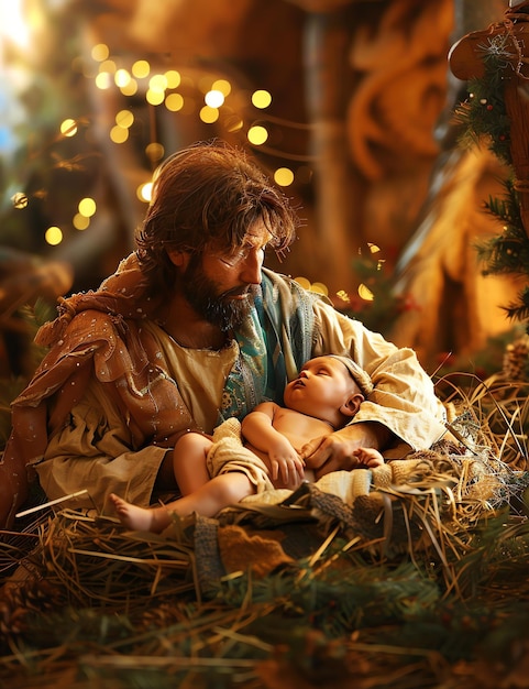 Jesus in the manger christmas christian photo illustration