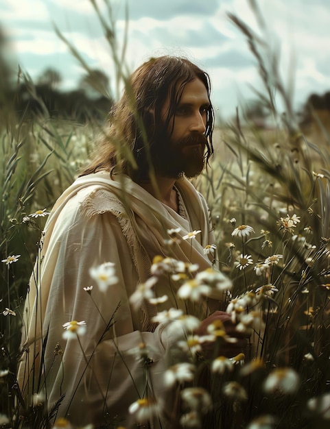 Jesus in a meadow christian photo illustration