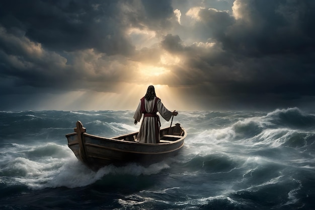 Jesus miraculously walks on water across the sea