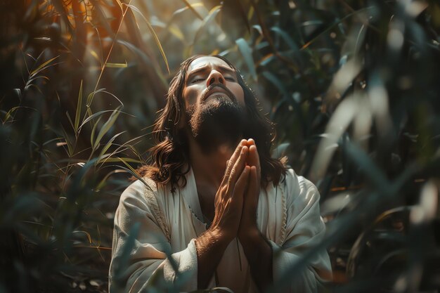 Jesus praying in the Garden of Gethsemane christian background