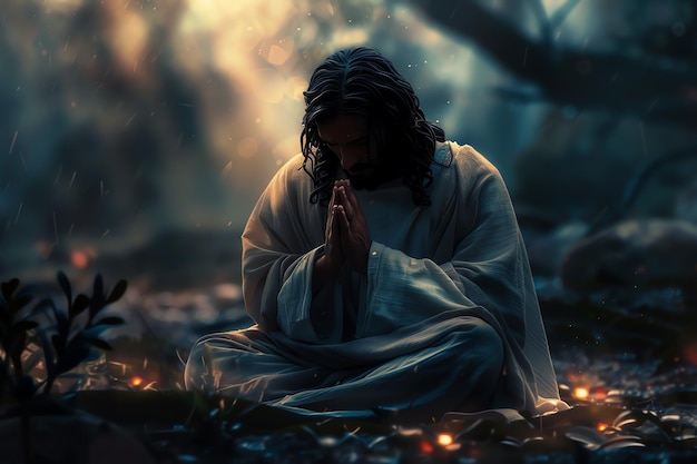 Jesus praying in the Garden of Gethsemane christian background