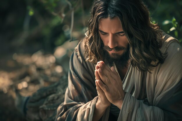 Jesus praying in Gethsemane christian photo